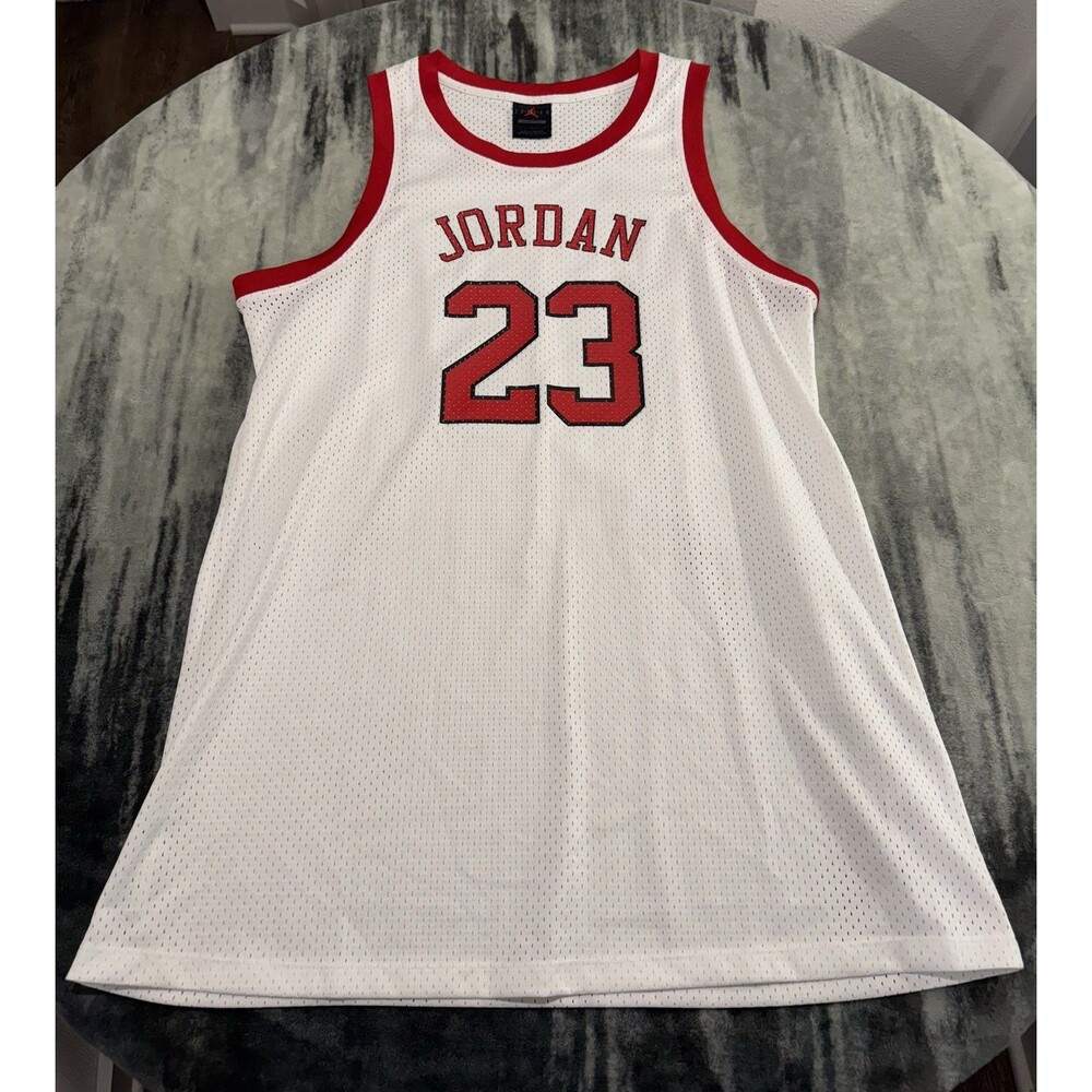 Jordan Brand #23 Mesh Basketball Jersey White Red Men's Size Large Loose Fit